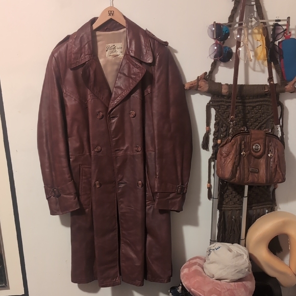 Men's Brown Vintage Leather Trench Coat By Victoria Leather - Picture 2 of 14